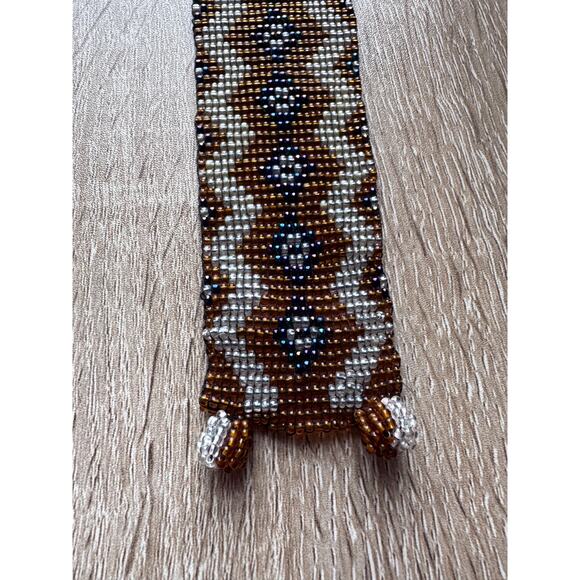 Handmade Vintage Beaded Cuff Bracelet - Southwest Tribal Pattern - Picture 4 of 6
